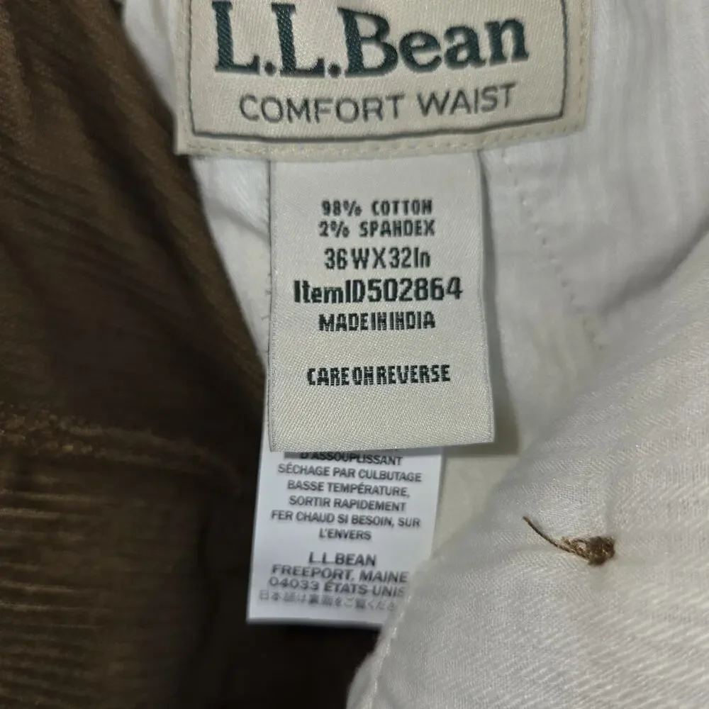 Lot of 2 LL Bean Pants Mens 36x32 Brown Classic Fit Denim Casual Preppy Cotton